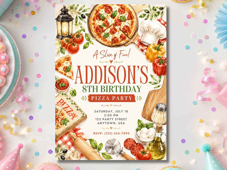 Pizza Party Birthday Invitation Template
