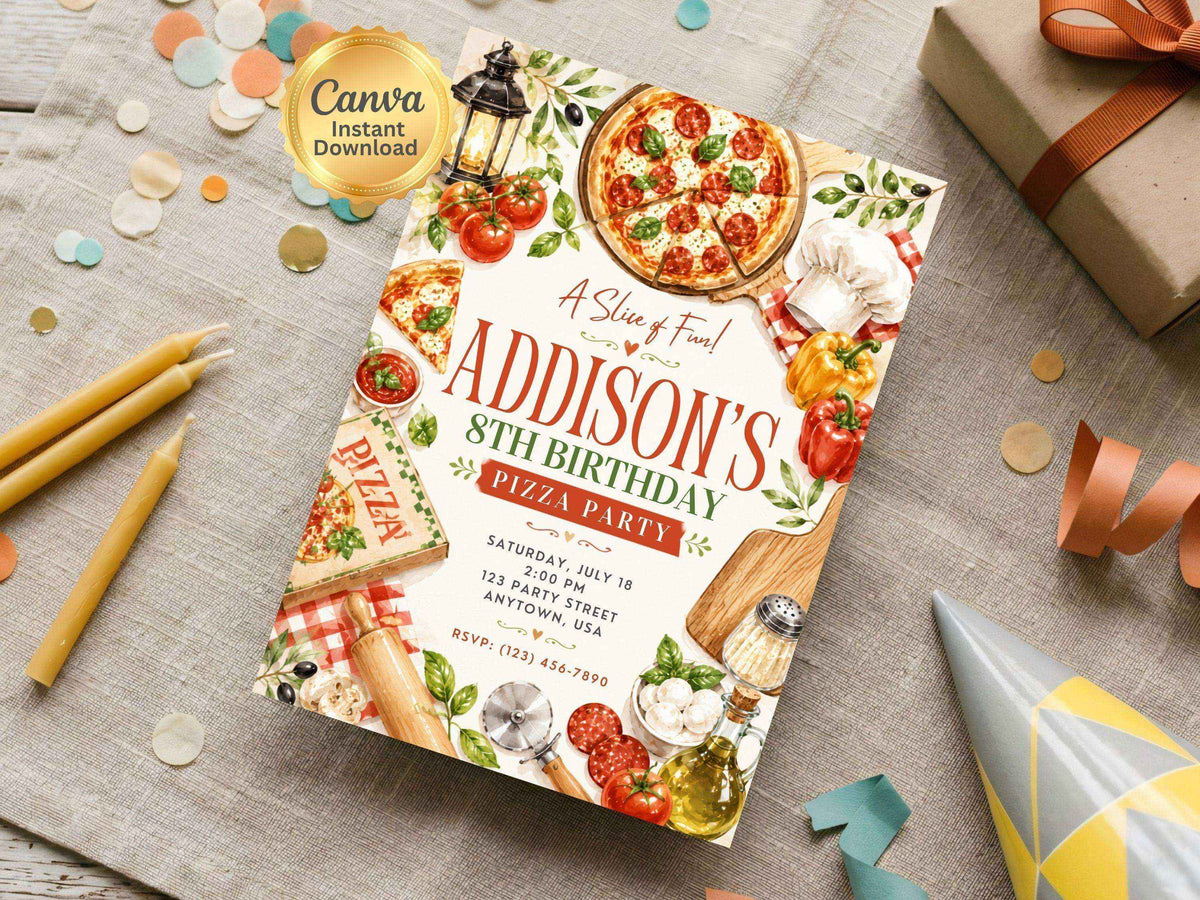 Pizza Party Birthday Invitation Template