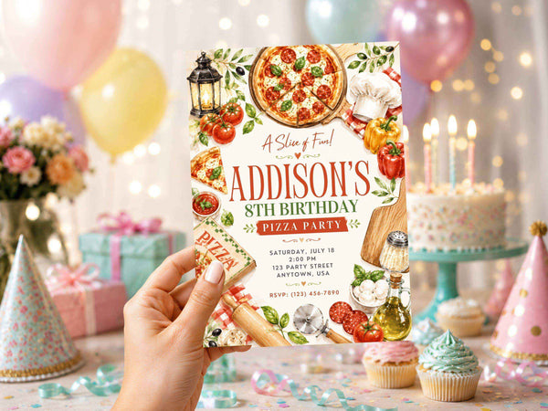 Pizza Party Birthday Invitation Template