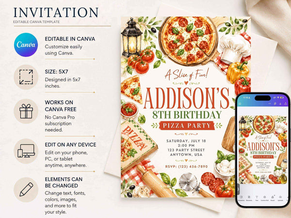 Pizza Party Birthday Invitation Template