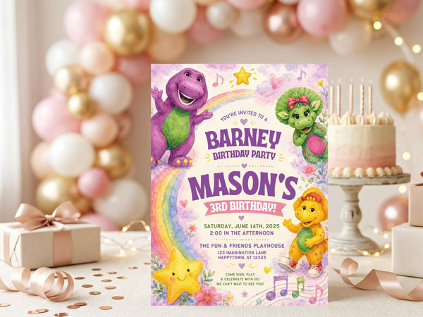 Purple Dinosaur Birthday Invitations – Printed Physical Invitations