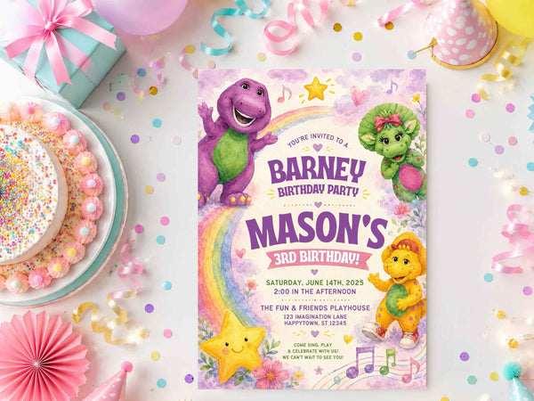 Purple Dinosaur Birthday Invitations – Printed Physical Invitations