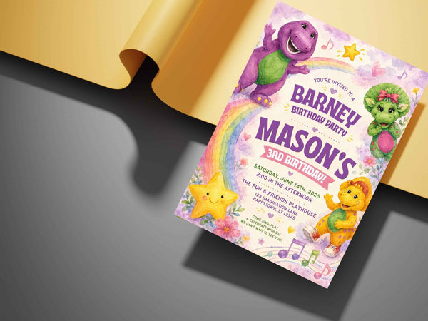 Purple Dinosaur Birthday Invitations – Printed Physical Invitations