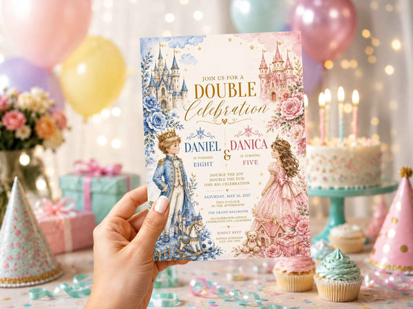 Royal Castle Double Birthday Invitations – Printed Physical Invitations