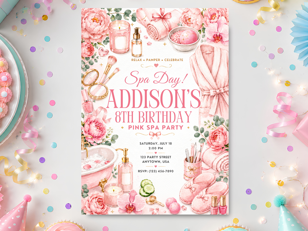 Spa Birthday Invitation – Editable Canva Template