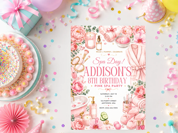 Spa Birthday Invitation – Editable Canva Template