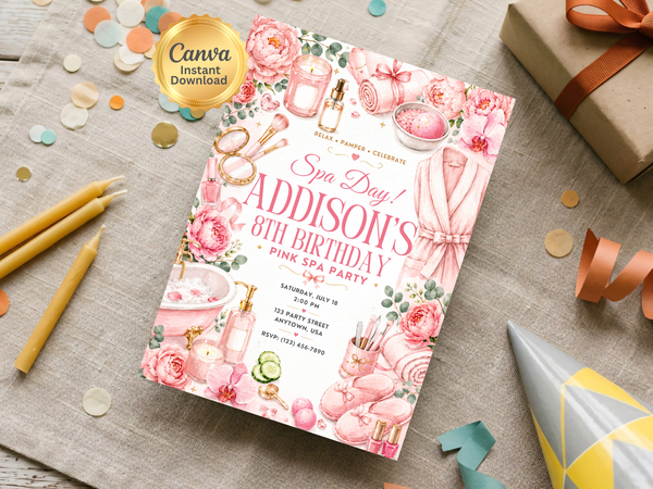 Spa Birthday Invitation – Editable Canva Template