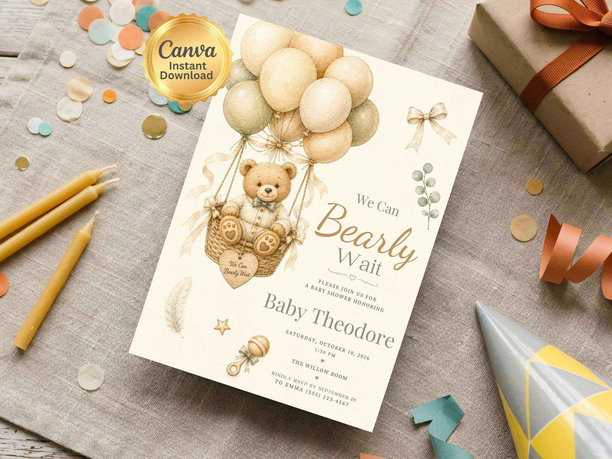 Vintage Teddy Bear Baby Shower Invitation Template