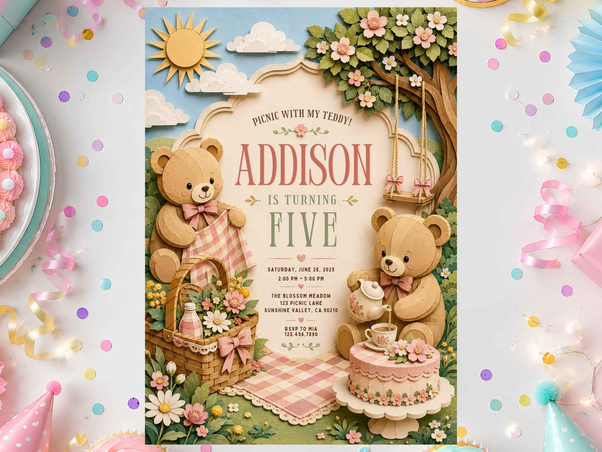 Teddy Bear Picnic Birthday Invitation Template
