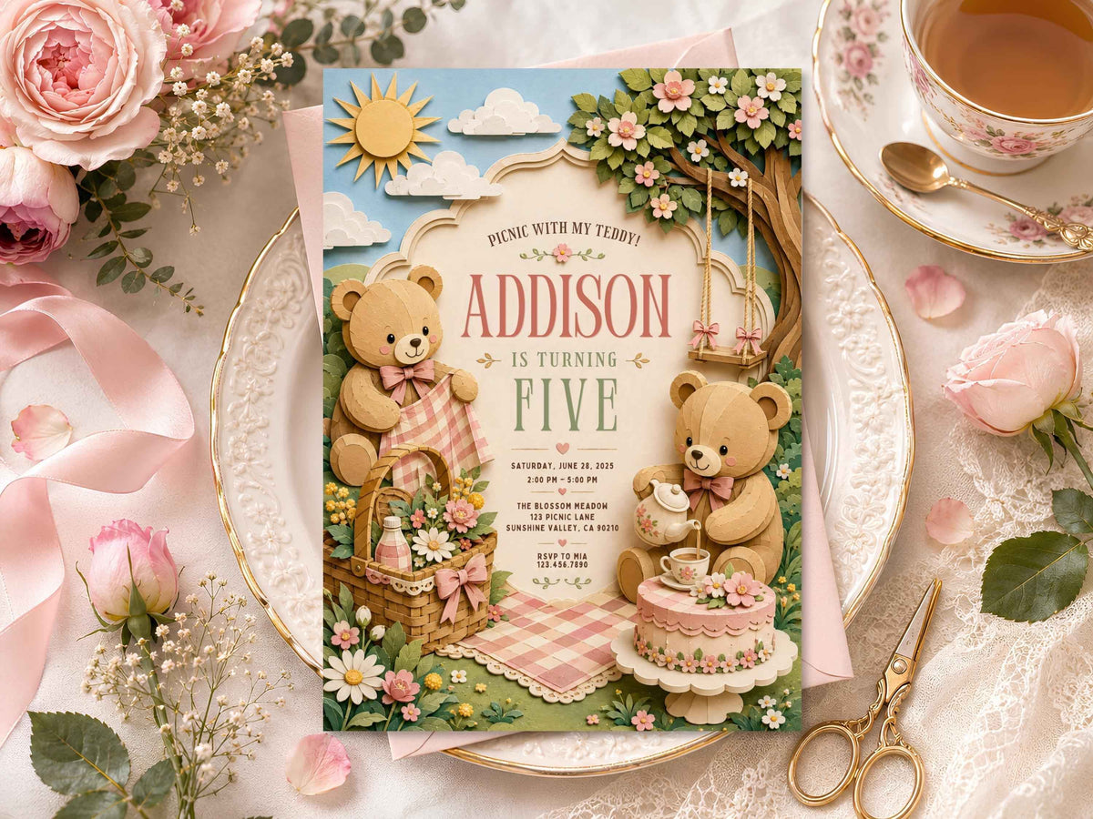 Teddy Bear Picnic Birthday Invitation Template