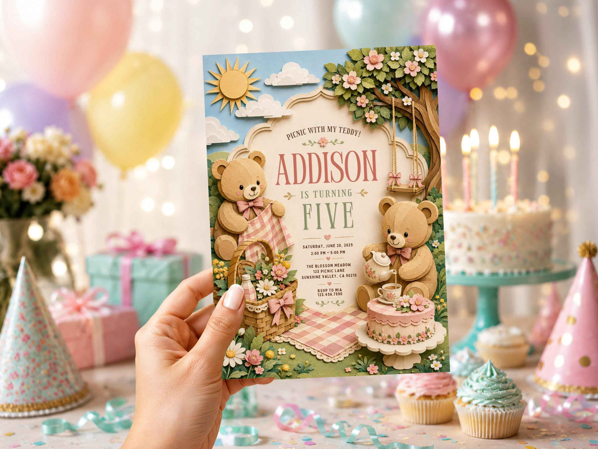 Teddy Bear Picnic Birthday Invitation Template