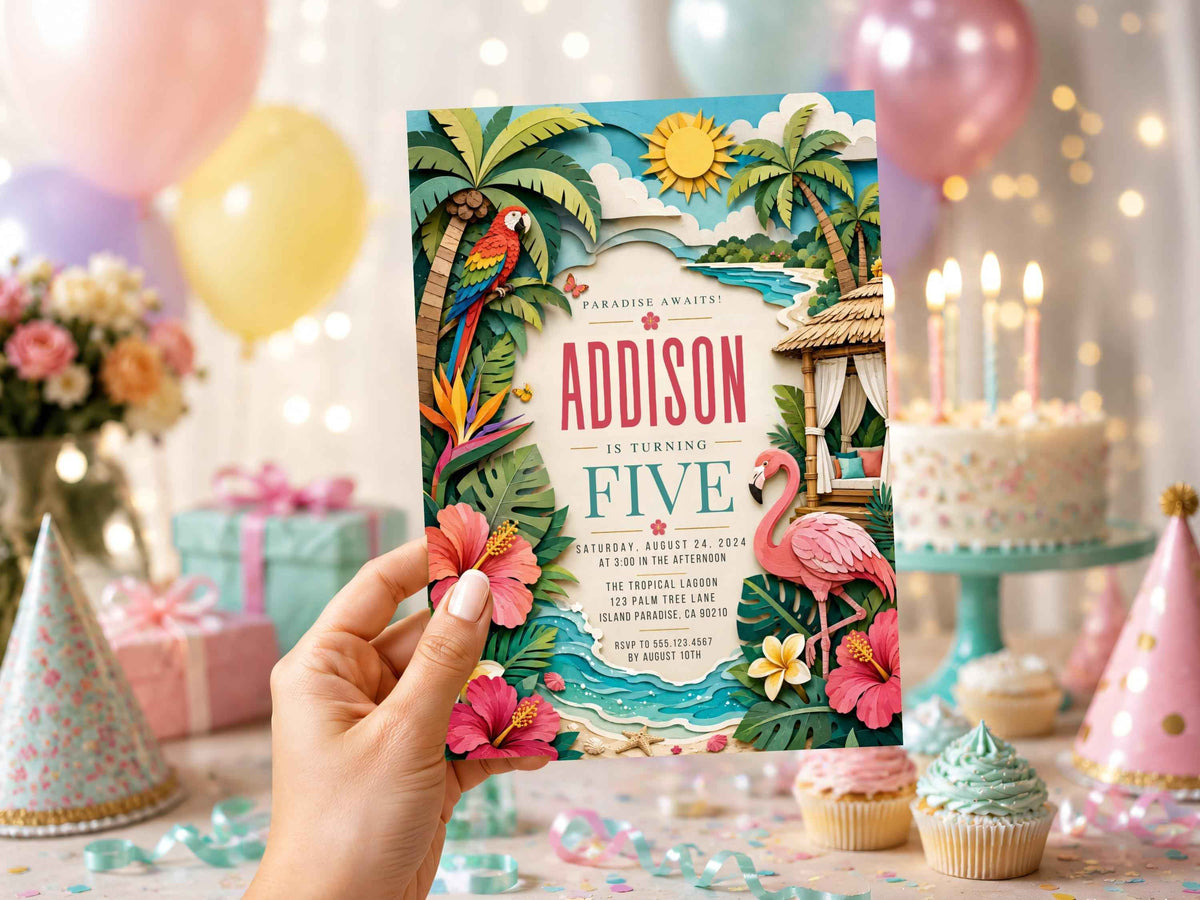Tropical Flamingo Birthday Invitation Template