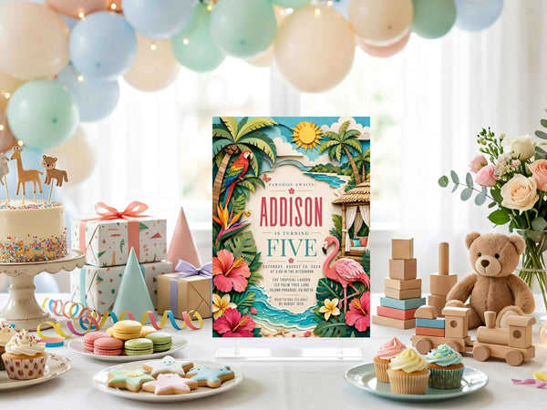 Tropical Flamingo Birthday Invitation Template
