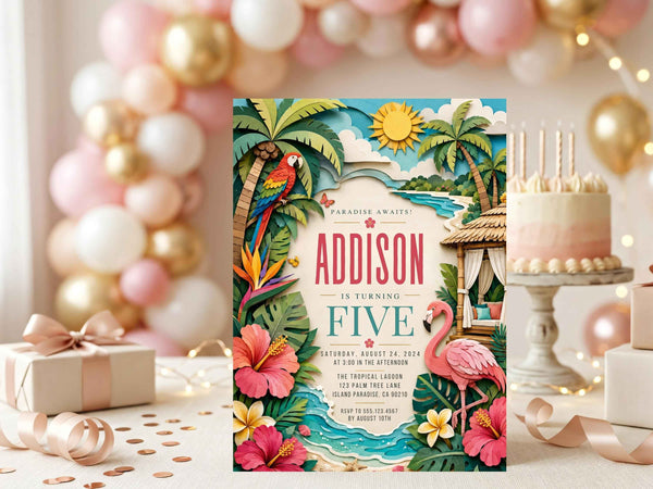 Tropical Flamingo Birthday Invitation Template