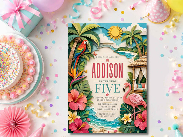 Tropical Flamingo Birthday Invitation Template