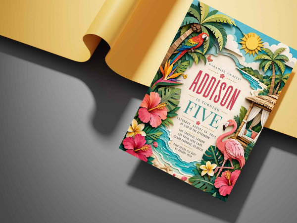 Tropical Flamingo Birthday Invitation Template