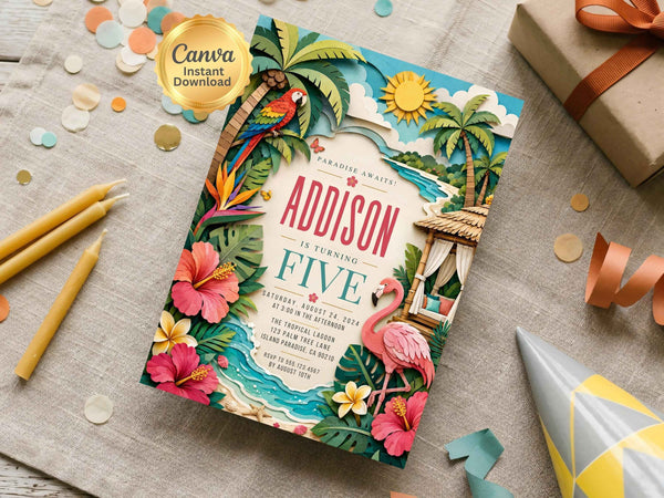 Tropical Flamingo Birthday Invitation Template