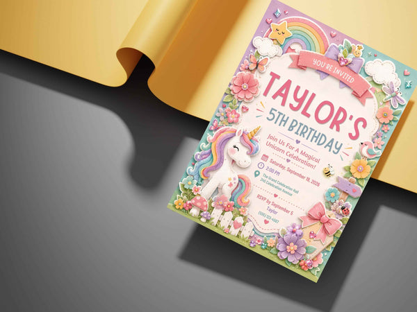Unicorn Rainbow Birthday Invitation Template