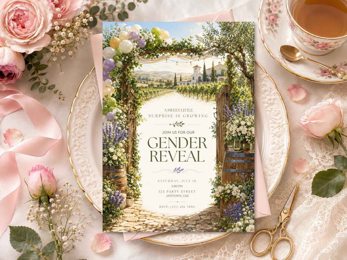 Vineyard Gender Reveal Invitation Template