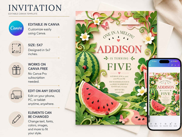 Watermelon Birthday Invitation Template