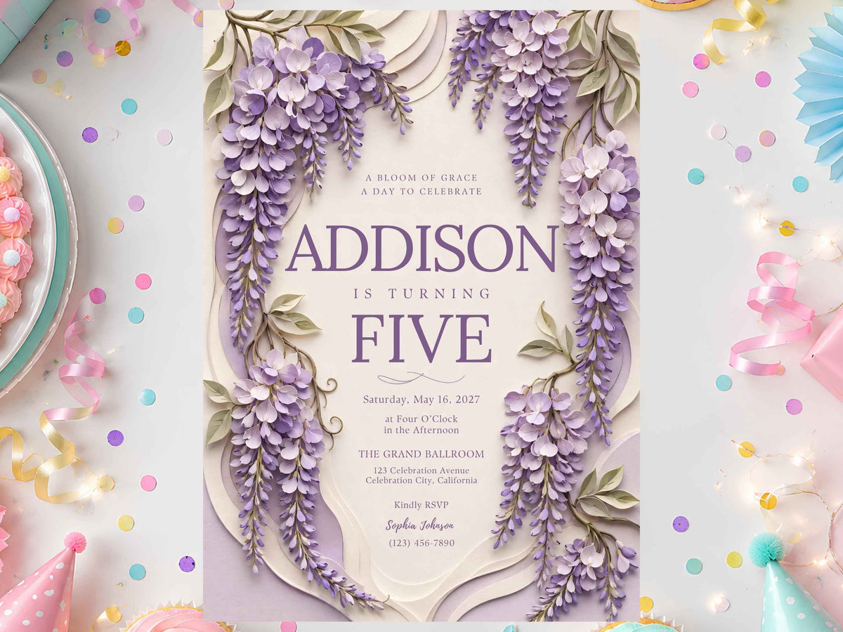 Wisteria Floral Birthday Invitation Template