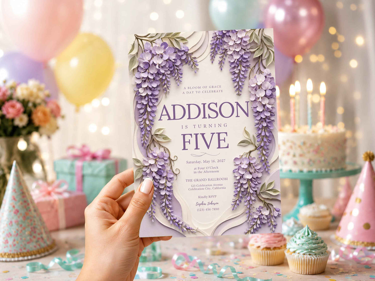 Wisteria Floral Birthday Invitation Template