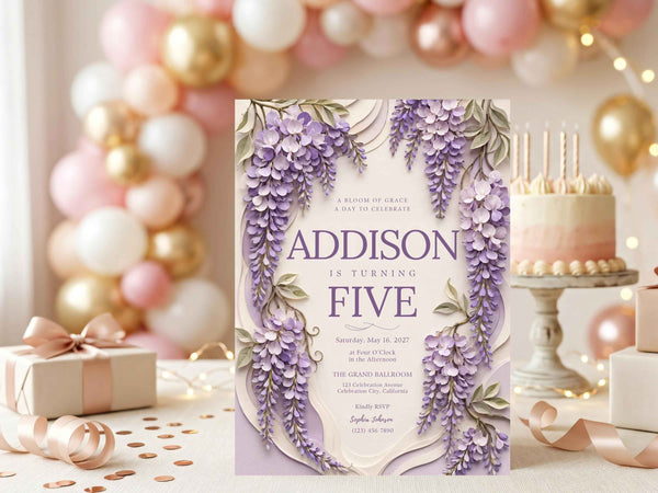 Wisteria Floral Birthday Invitation Template