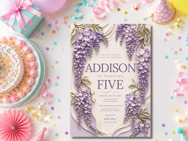 Wisteria Floral Birthday Invitation Template