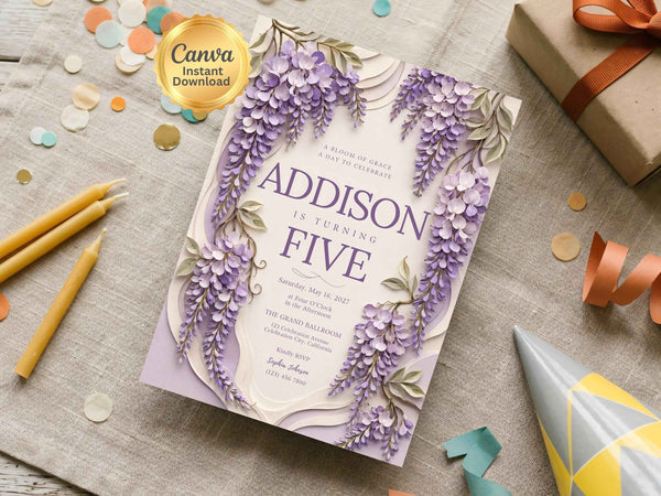 Wisteria Floral Birthday Invitation Template