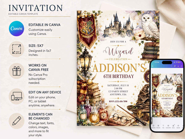 Wizarding School Birthday Invitation Template | Editable